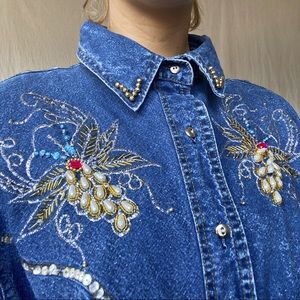 Beaded Denim Shirt by Pretty Bleu